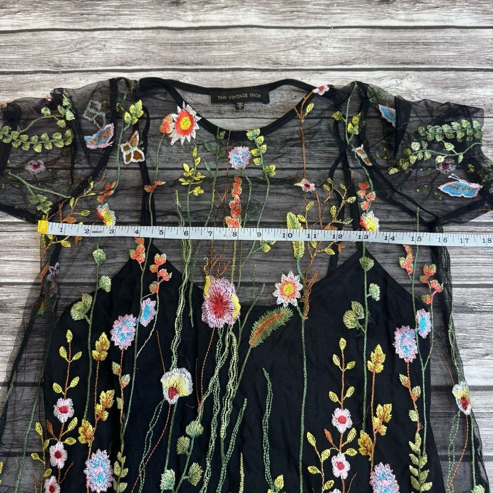The Vintage Shop Women's Lace Mini Dress Small Black Floral Embroidered - Picture 10 of 14